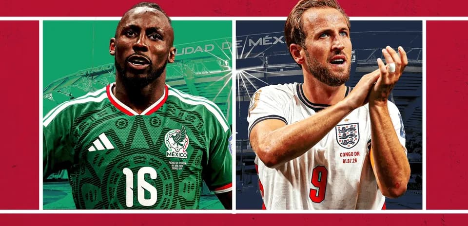 Jugadores de México e Inglaterra en el Mundial
