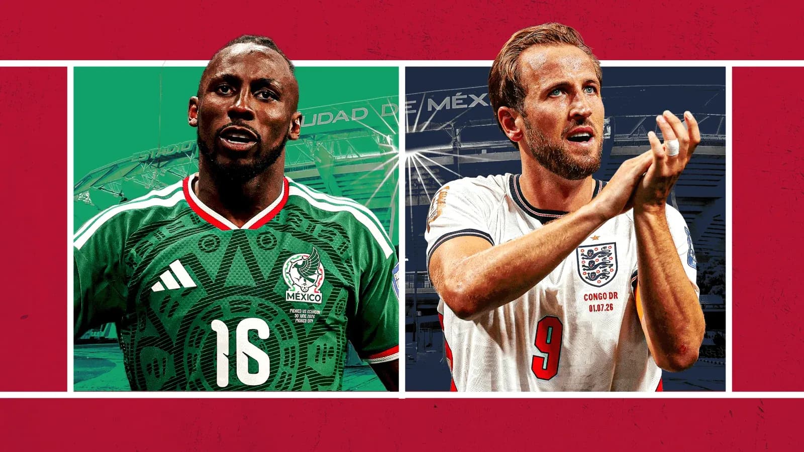 Jugadores de México e Inglaterra en el Mundial