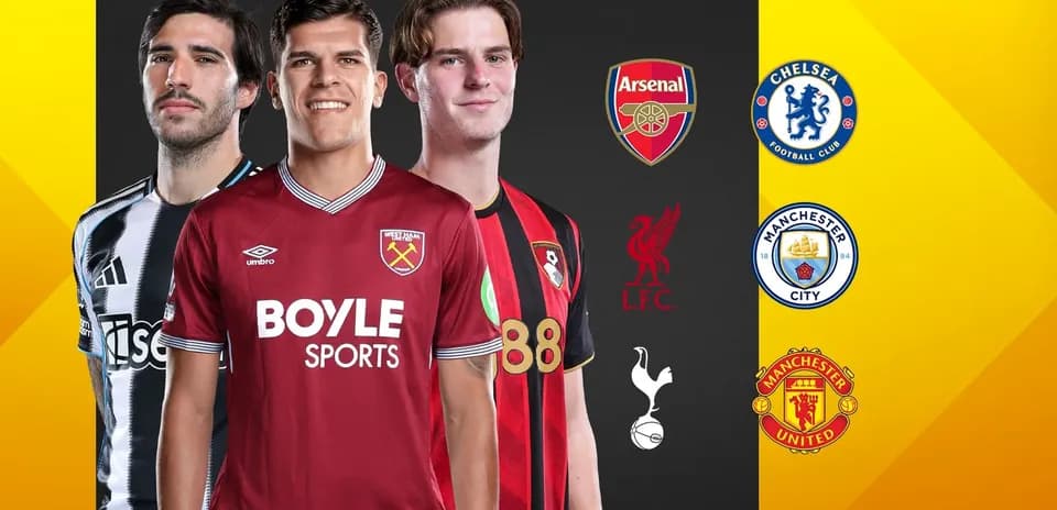 Jugadores de fútbol con camisetas de equipos ingleses