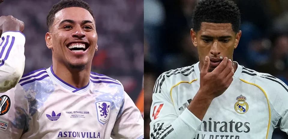 Dos futbolistas, uno celebrando y otro preocupado
