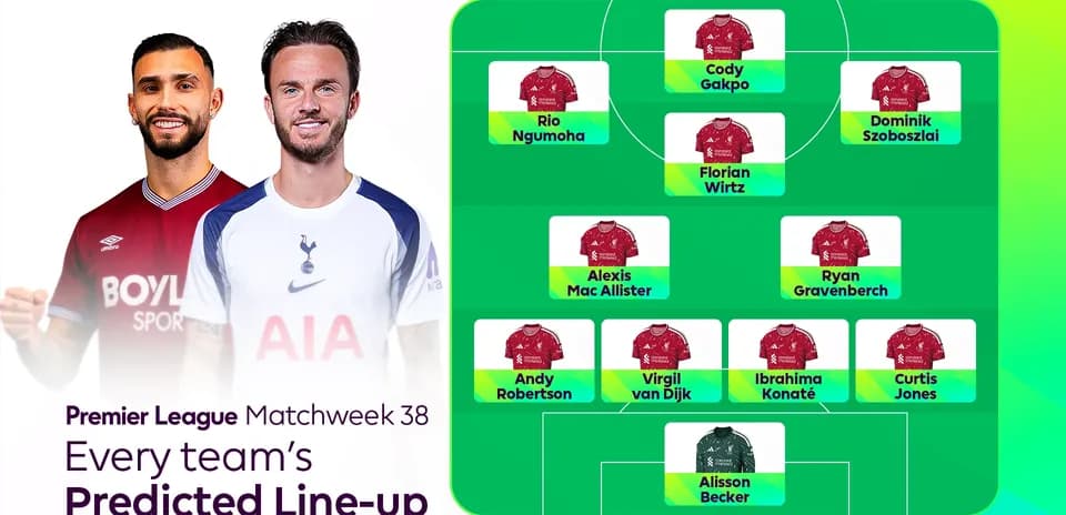Alineación prevista de equipos para la jornada 38 de la Premier League