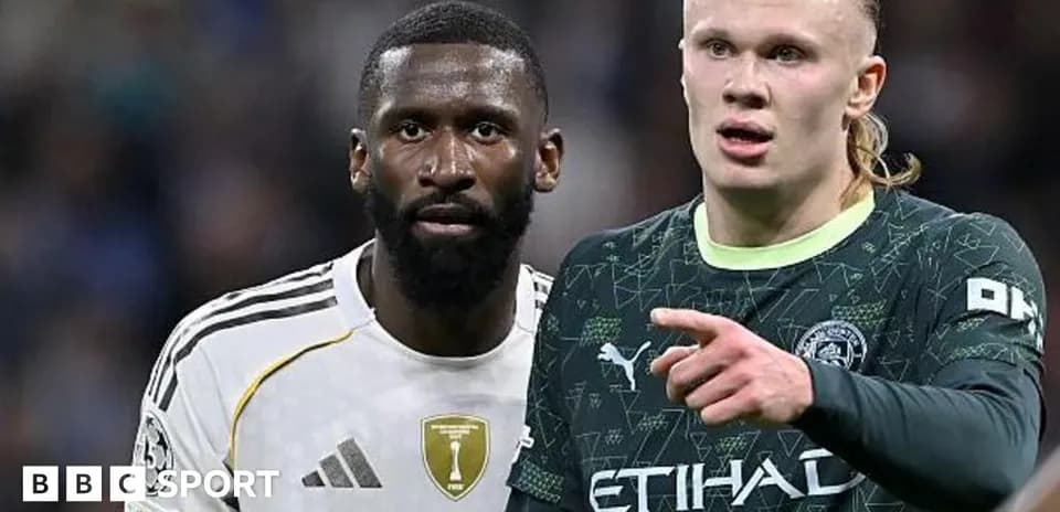 Rudiger y Haaland conversando durante el partido