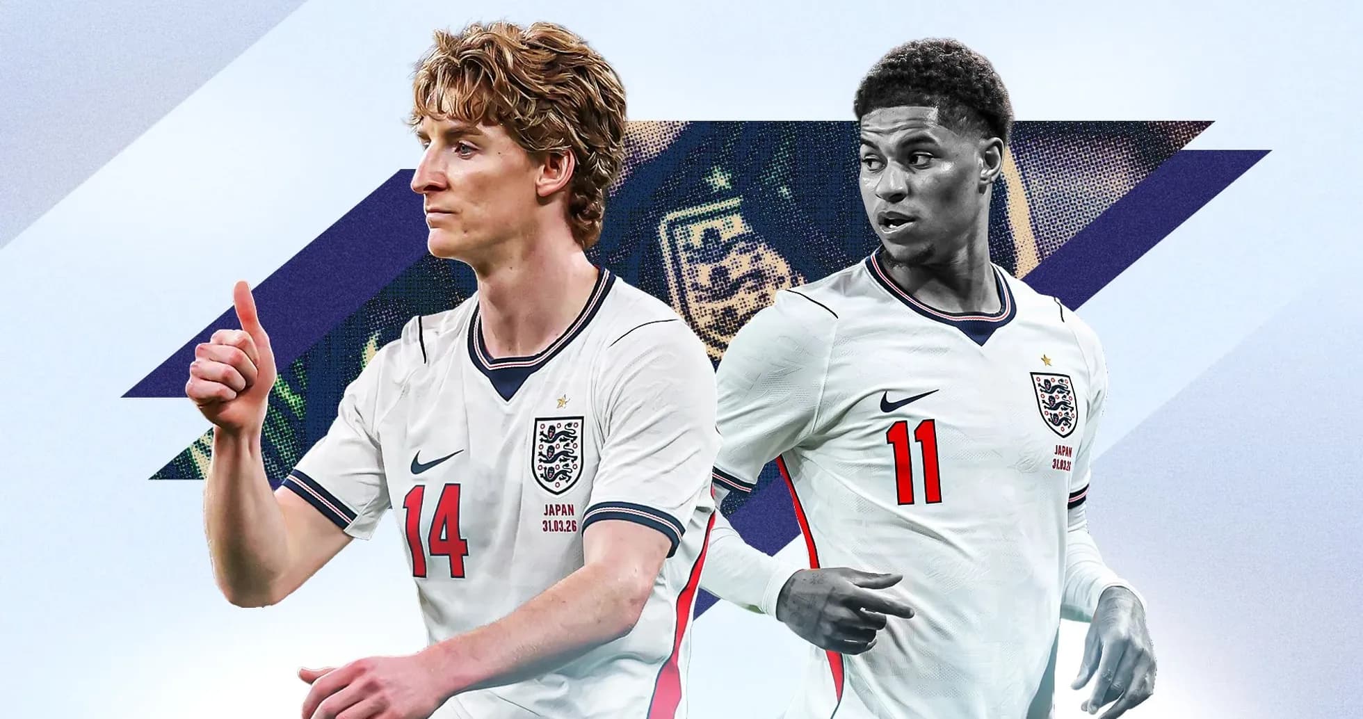Jugadores de Inglaterra en camisetas de la selección nacional