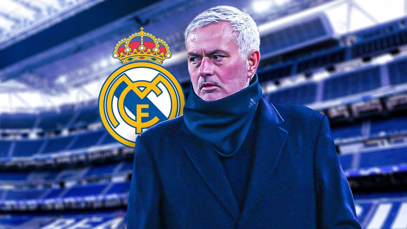 Entrenador de pie frente al estadio del Real Madrid