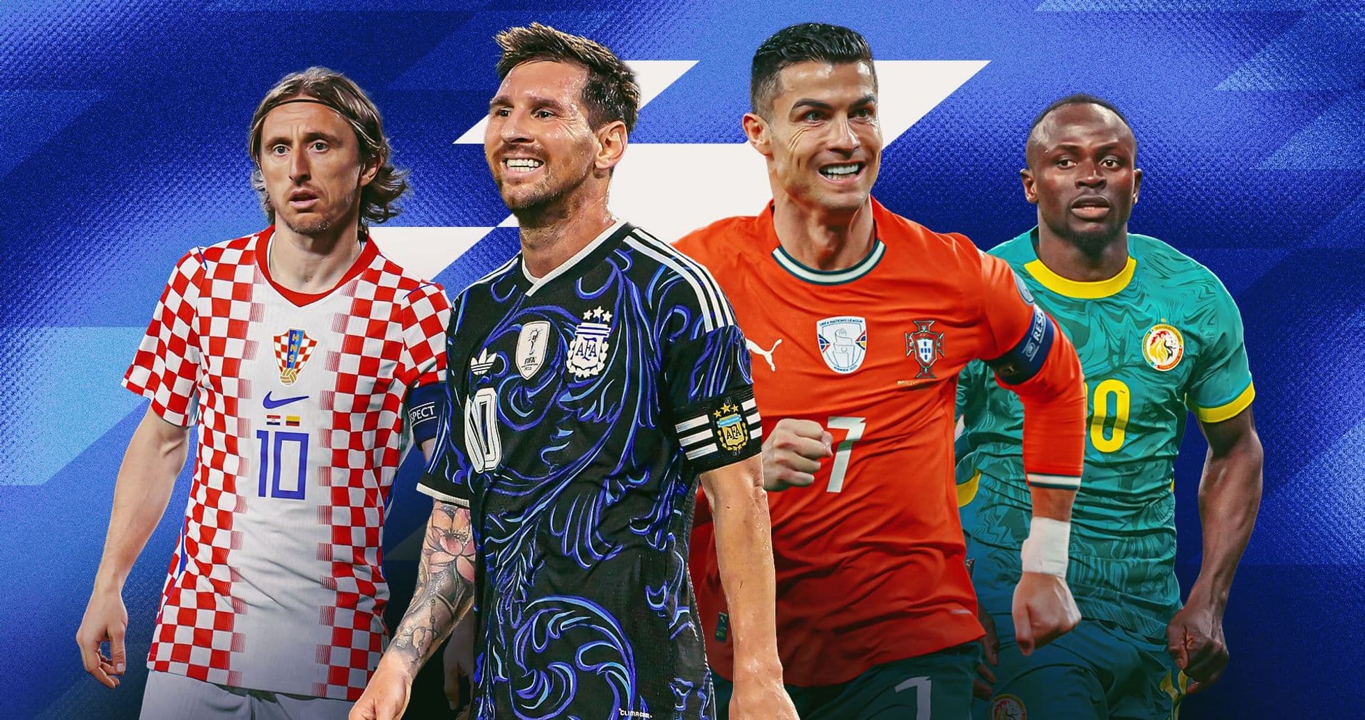Cuatro futbolistas destacados en fondos coloridos