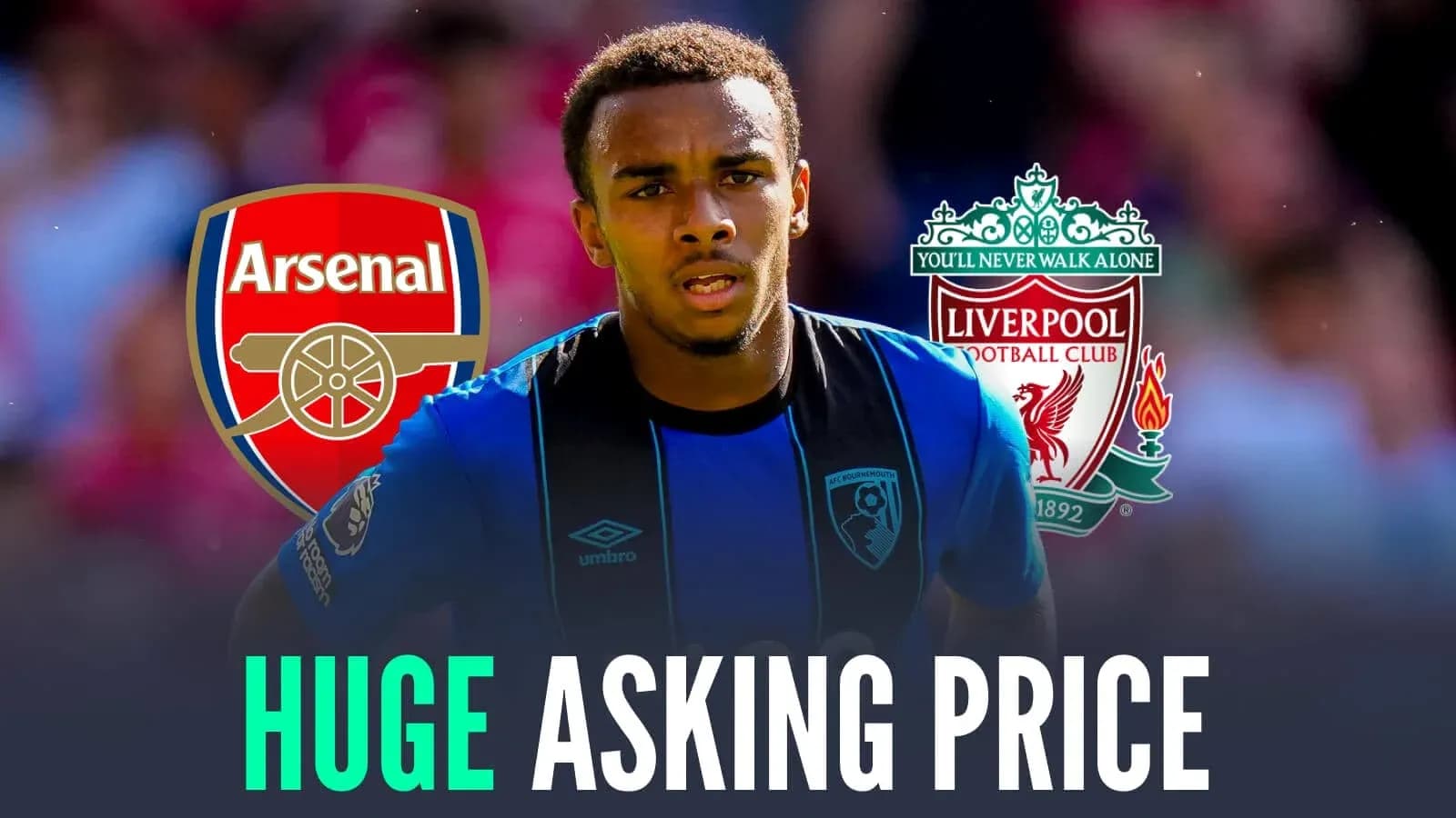 Jugador de Bournemouth con logotipos de Arsenal y Liverpool