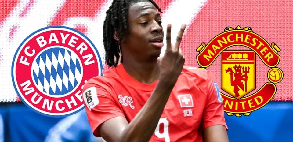 Jugador suizo mostrando dos dedos con logos de equipos