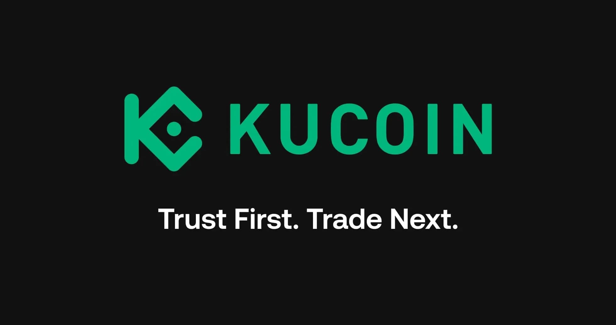 Logotipo de KuCoin con lema de confianza y comercio