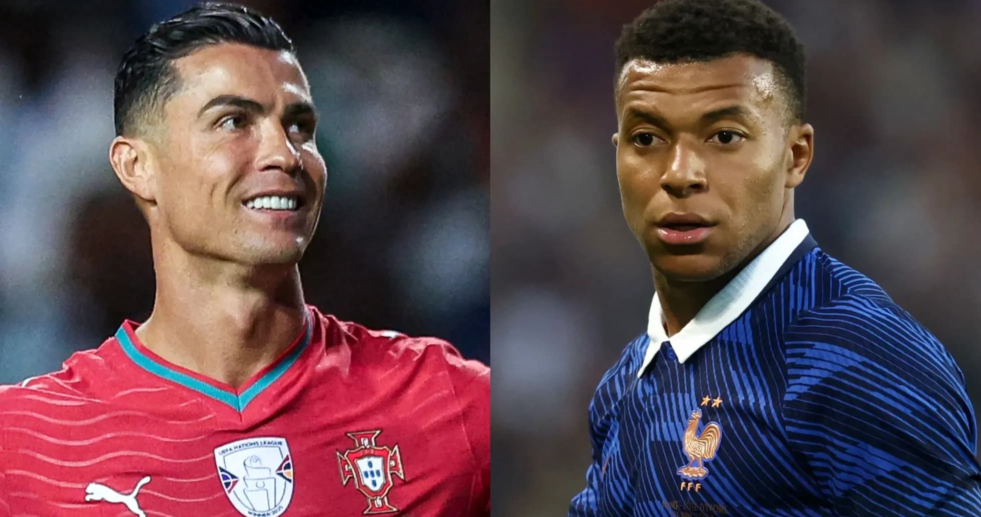 Cristiano Ronaldo y Kylian Mbappé en campo de fútbol