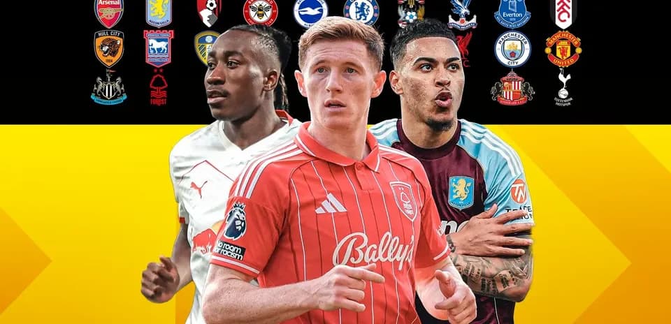 Tres jugadores de fútbol con logos de equipos de fondo