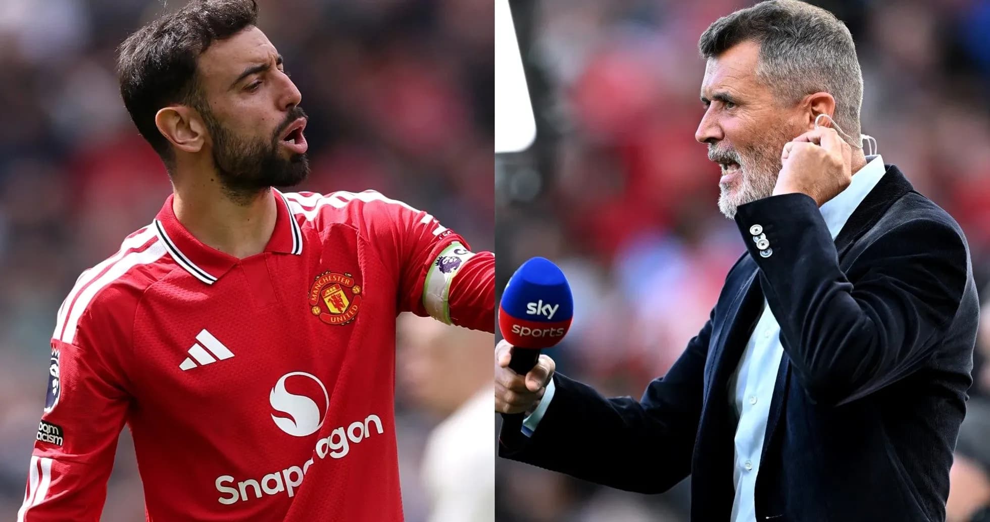 Bruno Fernandes y Roy Keane en el estadio