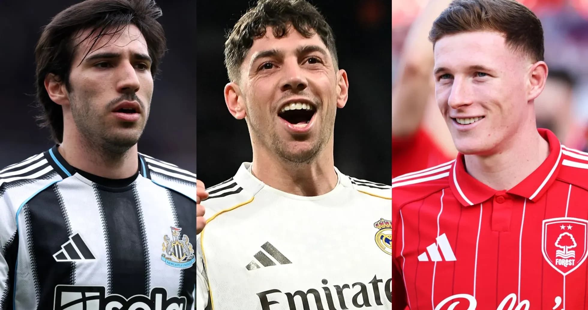 Tres jugadores de fútbol en sus camisetas de club