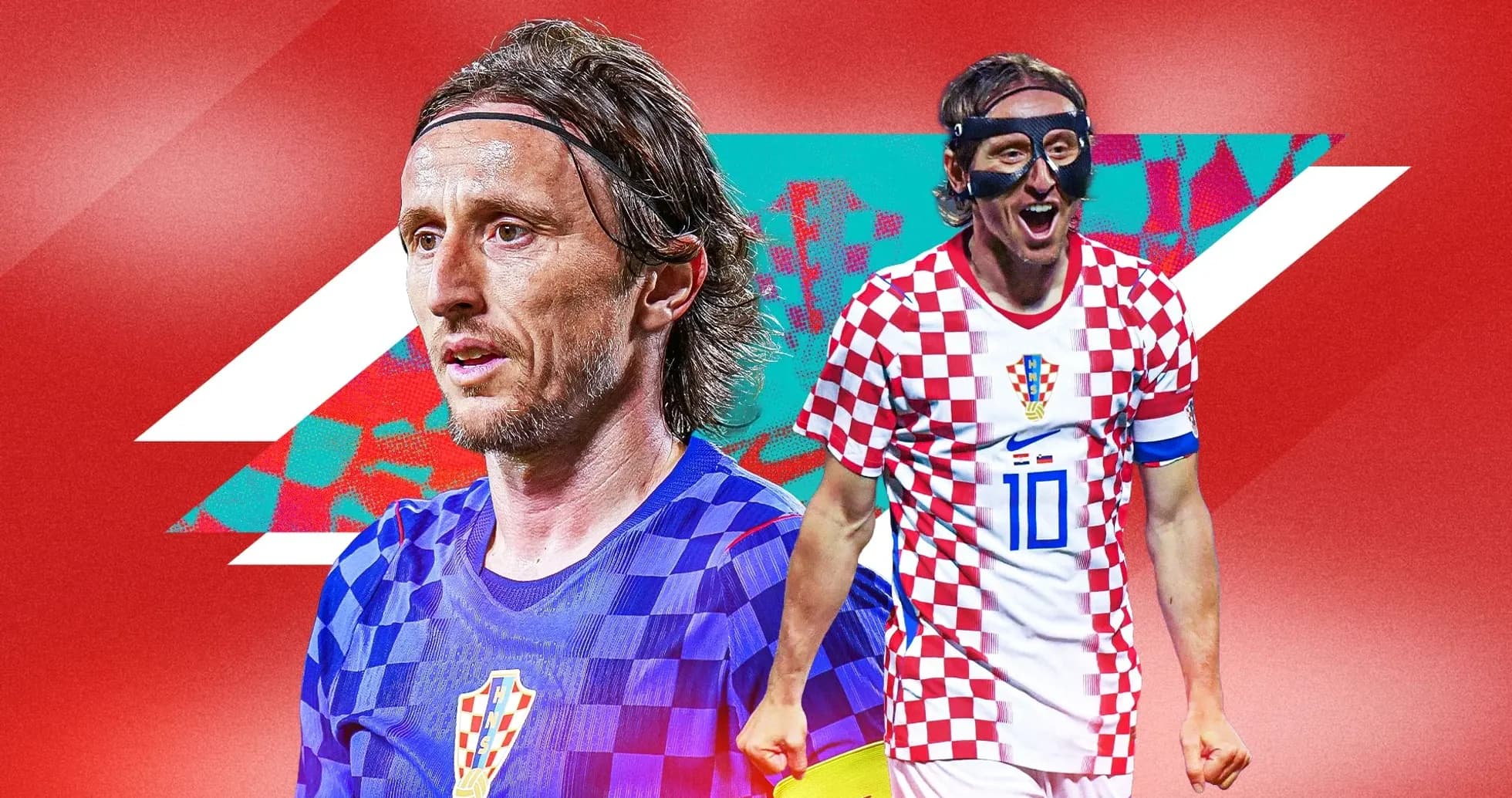 Luka Modrić en uniforme croata con fondo rojo