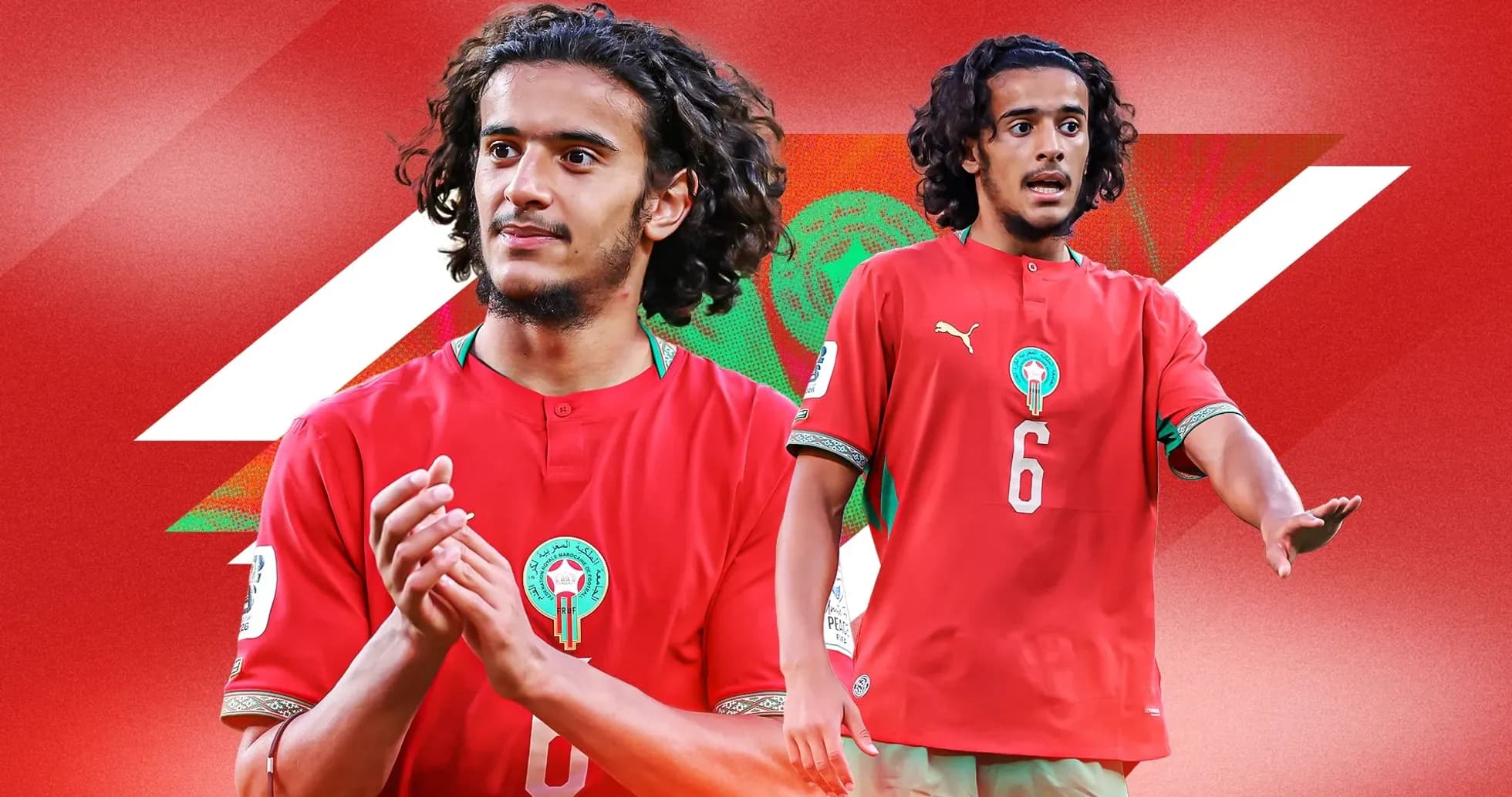 Jugador de Marruecos en uniforme durante partido