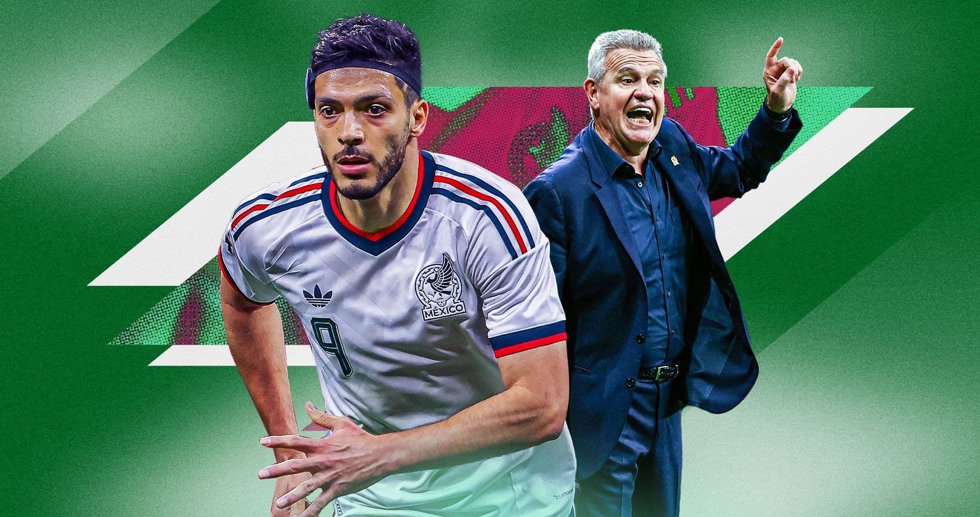 Jugador de México corriendo con entrenador dirigiendo