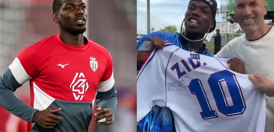 Paul Pogba entrenando y mostrando camiseta firmada