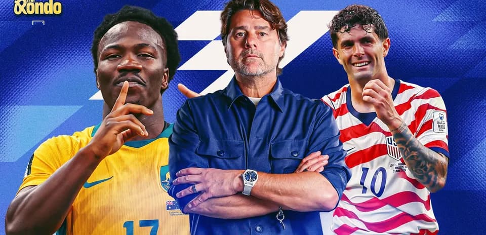 Jugadores de fútbol y entrenador en fondo azul