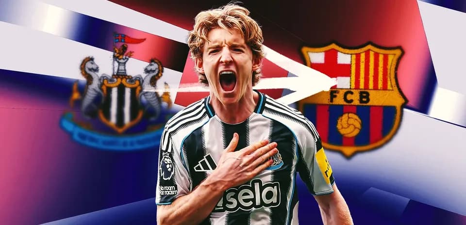 Jugador de Newcastle celebrando con fondo de logos