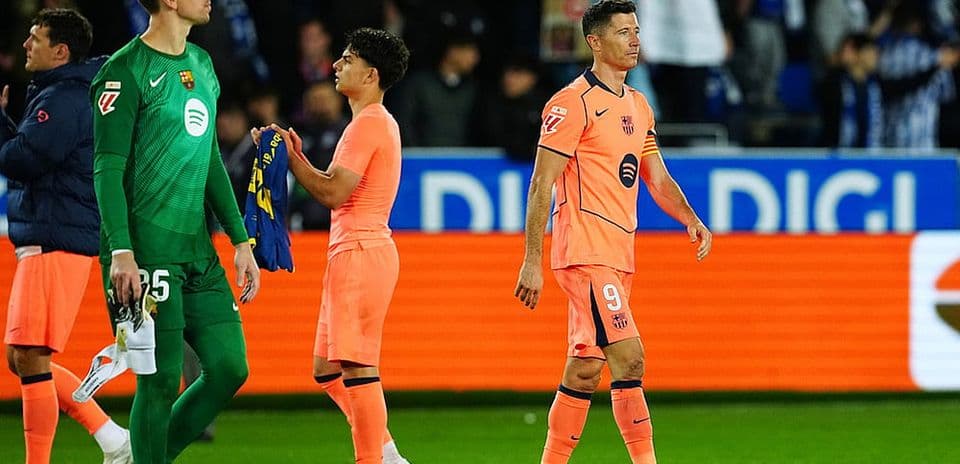 Jugadores del Barcelona tras el partido