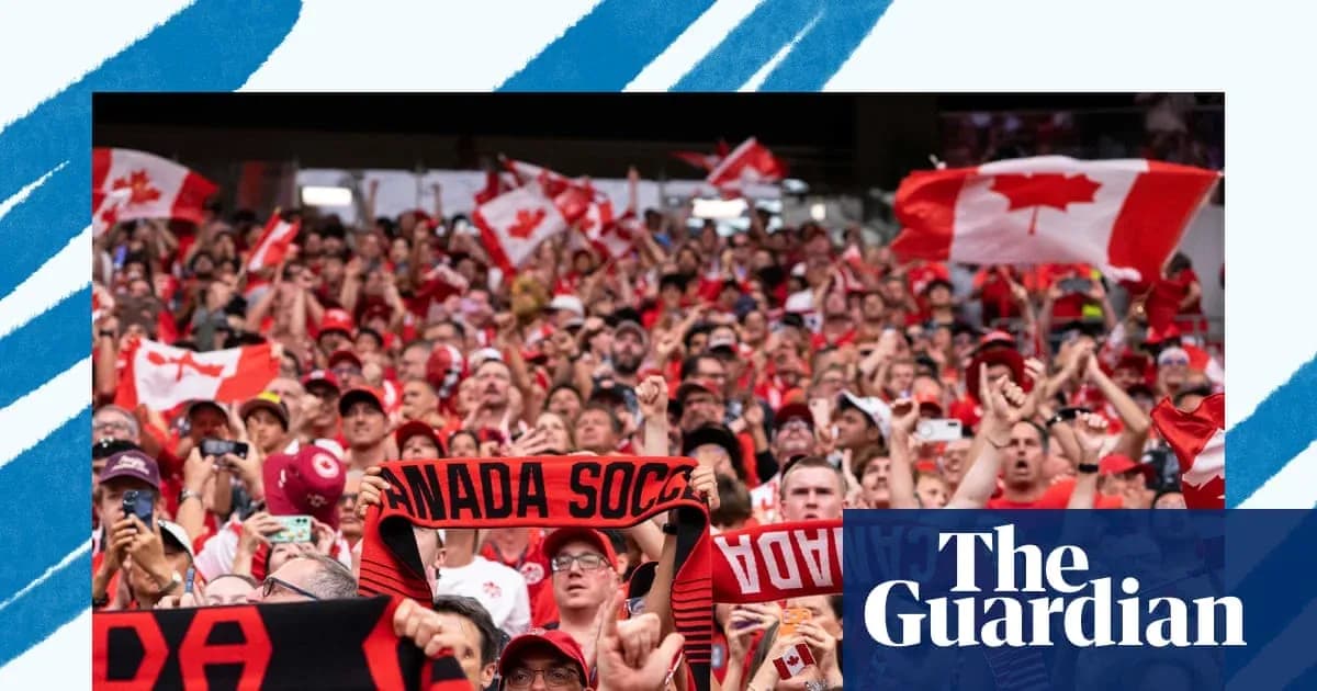 Aficionados de Canadá animando con banderas y bufandas