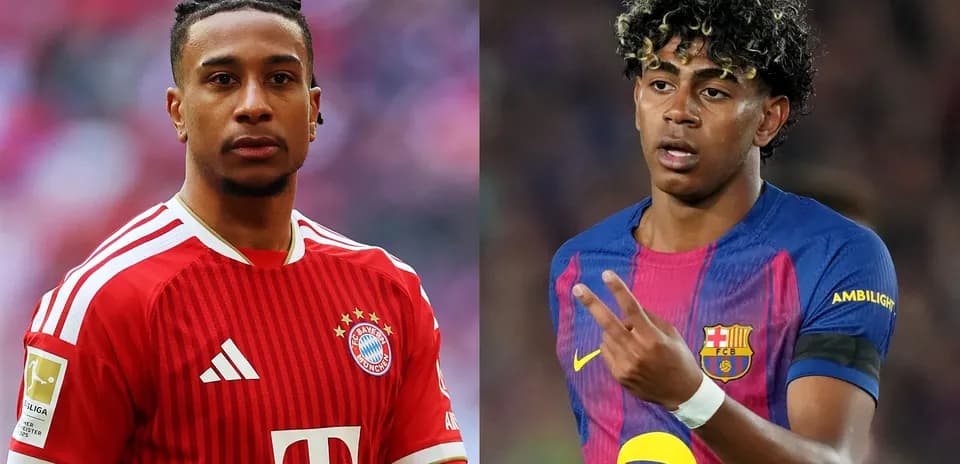Jugadores de Bayern Múnich y Barcelona en acción