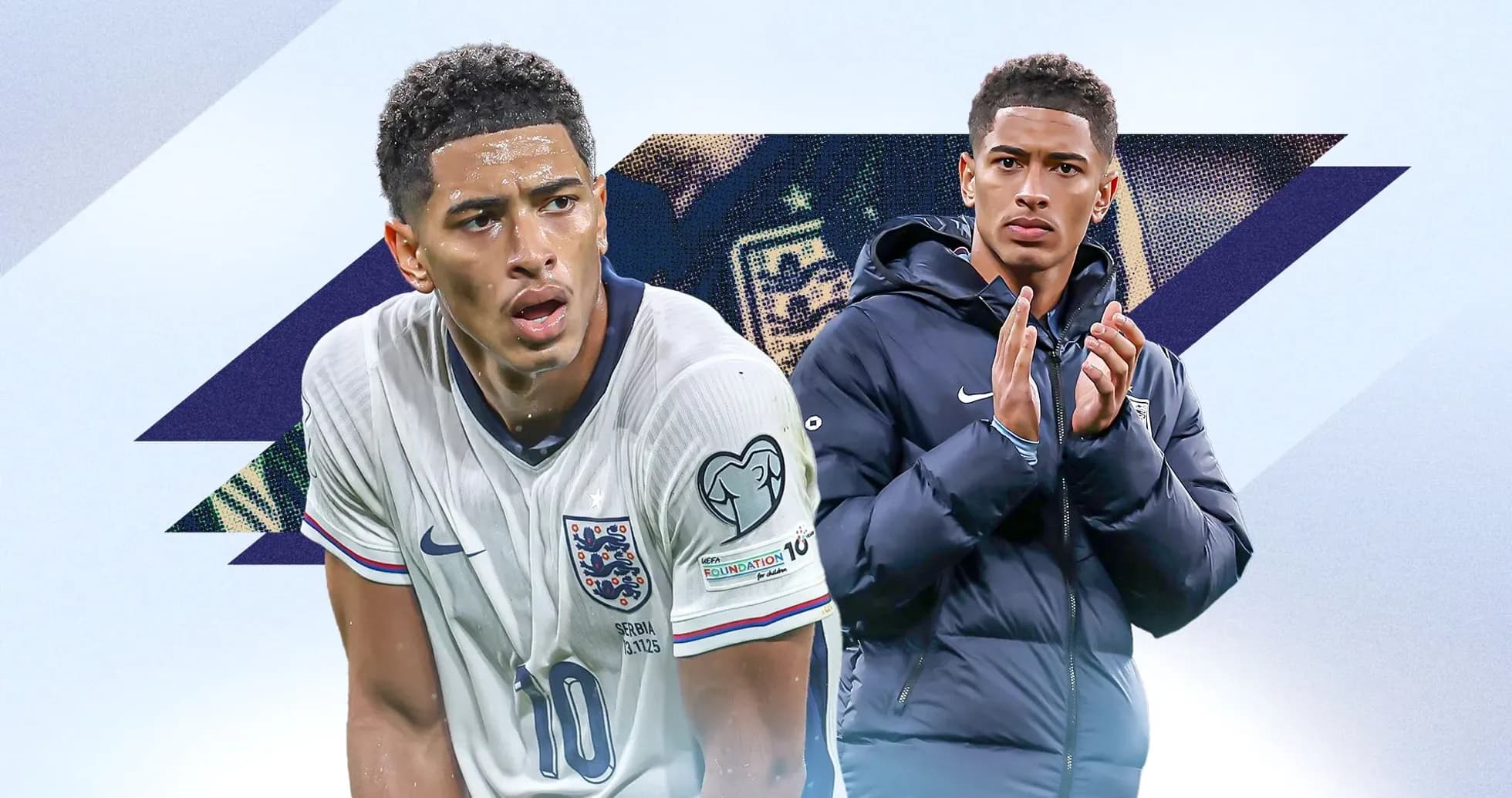 Jugador de Inglaterra en acción y en banquillo