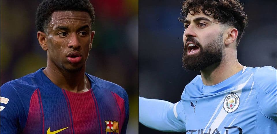 Jugadores de Barcelona y Manchester City durante un partido