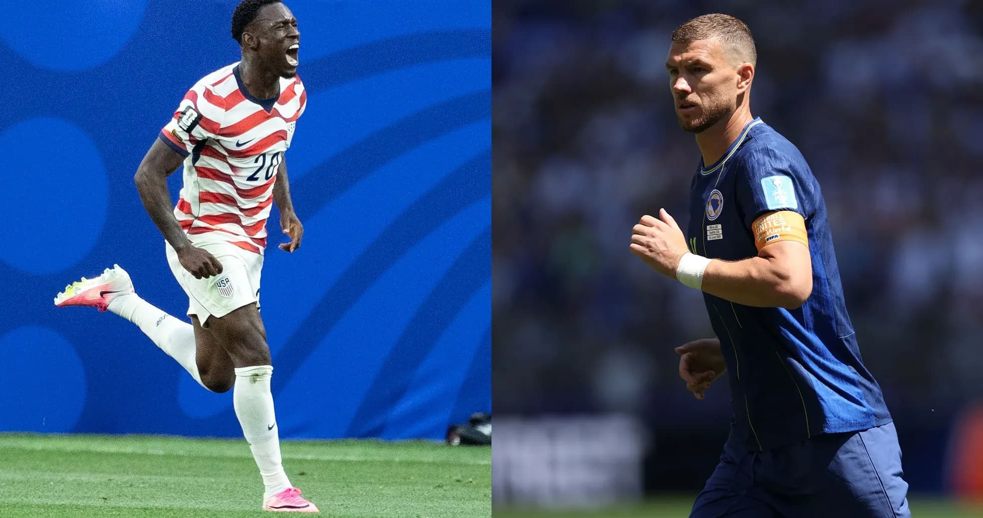 Jugadores de Estados Unidos y Bosnia corriendo