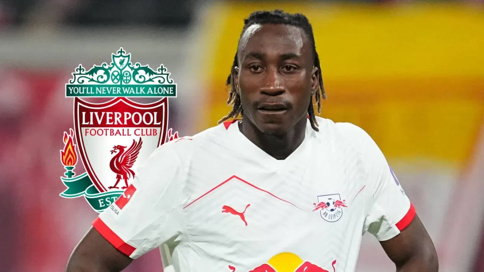 Jugador de RB Leipzig con logo de Liverpool FC Jugador de RB Leipzig con logo de Liverpool FC